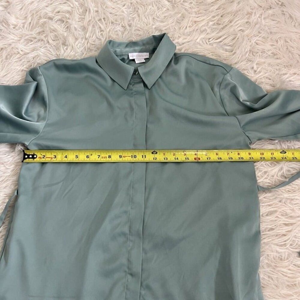 House of Harlow 1960 Revolve Women Blue Green Satin long Sleeve Mini Shirt Dress - Picture 5 of 12